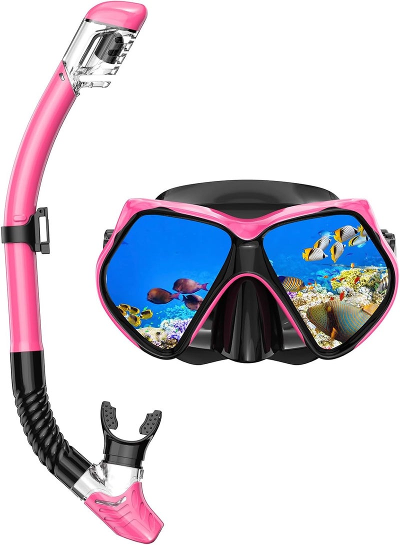 For Shine Snorkeling Gear for Adults, Snorkel Set Scuba Diving mask Dry-Top, Adult Swimming Goggles w/Nose Cover, HD Tempered Glass Panoramic Anti-Leak Anti-Fog, Travel Snorkeling Packages - Image 1